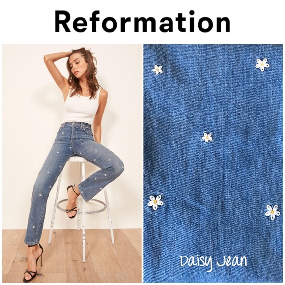 reformation embroidered jeans